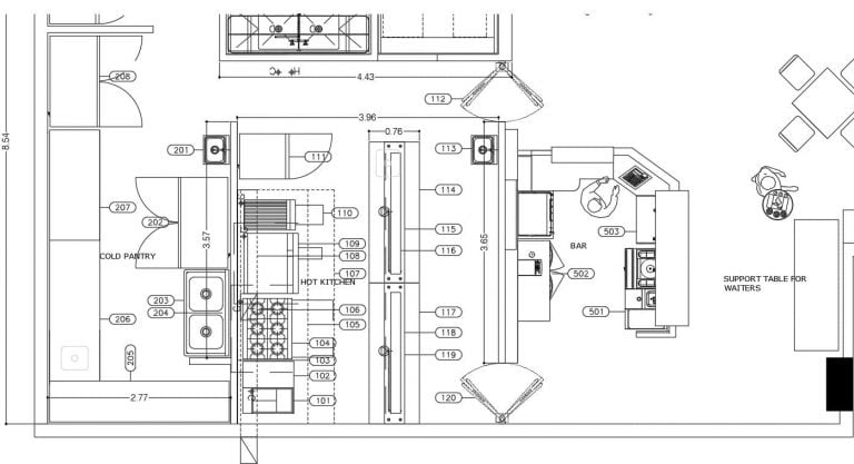 Complete kitchen area restaurant layout plan