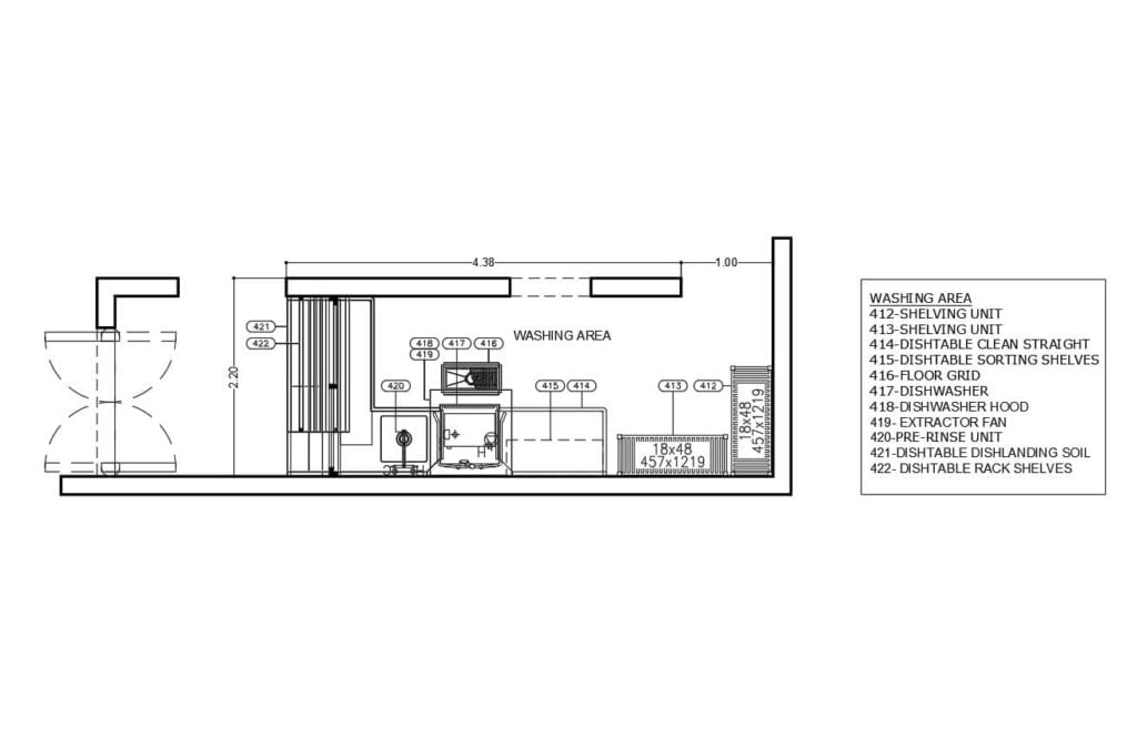 Basic distribution small commercial kitchen washing area floor plan